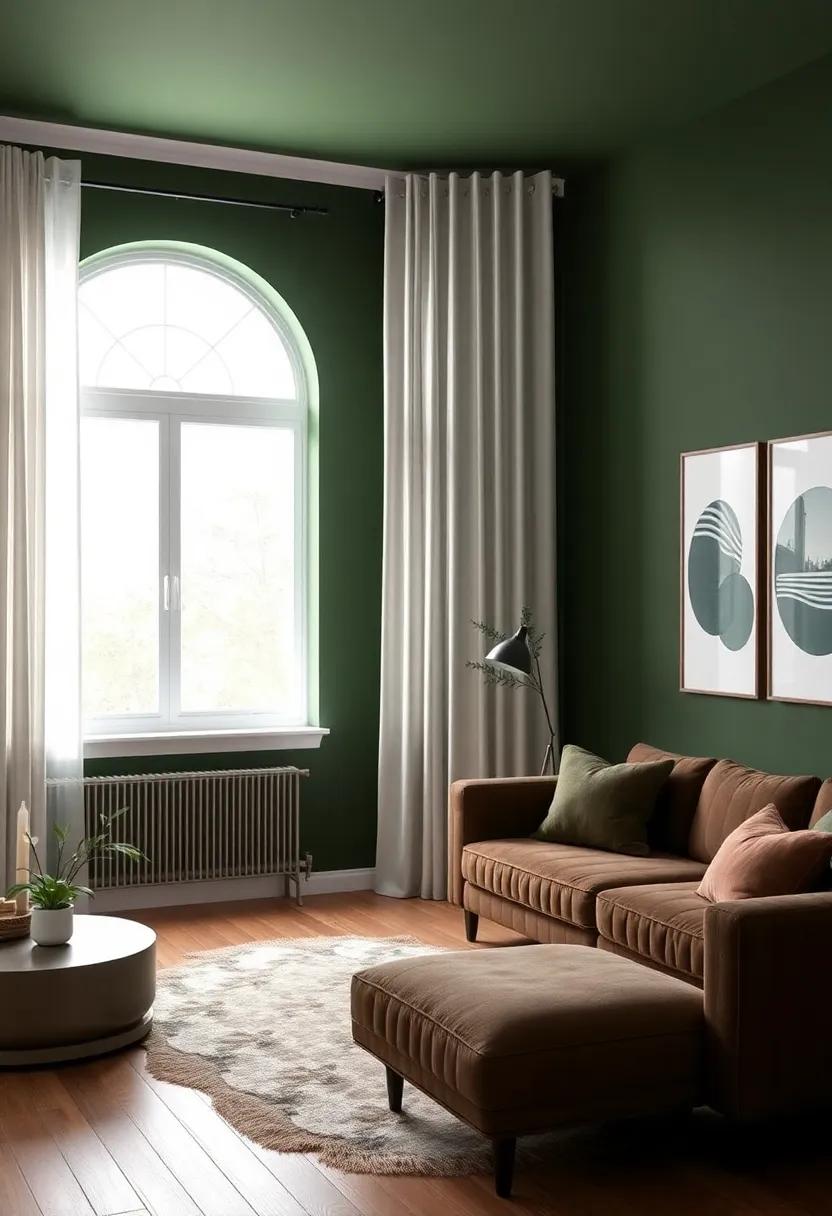 window Treatments: The Impact of Curtains on Dark ⁣Green Walls