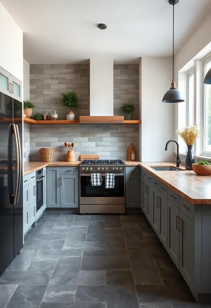 Rustic Slate Tiles Adding depth and Texture to an Inviting Kitchen ambiance