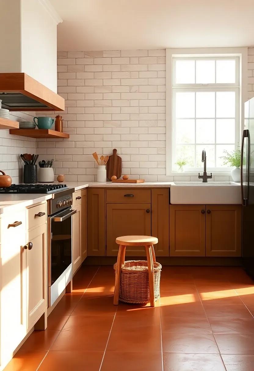 Sun-Drenched Terracotta Tiles‍ Complimenting Natural Light in a Farmhouse Kitchen