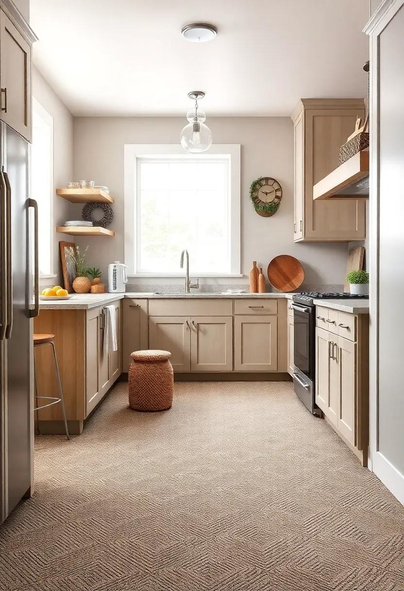 Textured Carpeting Offering Warmth and Comfort in a Functional⁤ Rustic kitchen