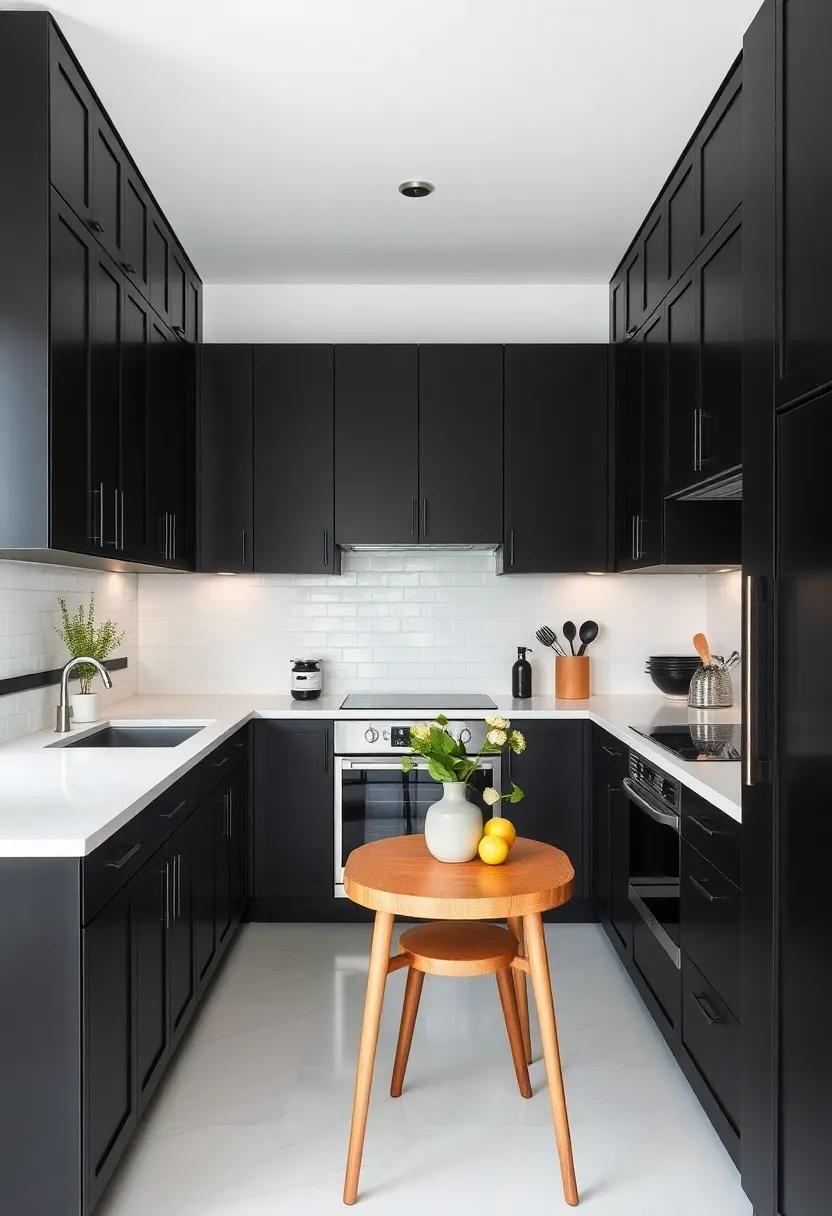 Maximizing Visual Impact with Striking Black Cabinets in a Cozy Kitchen