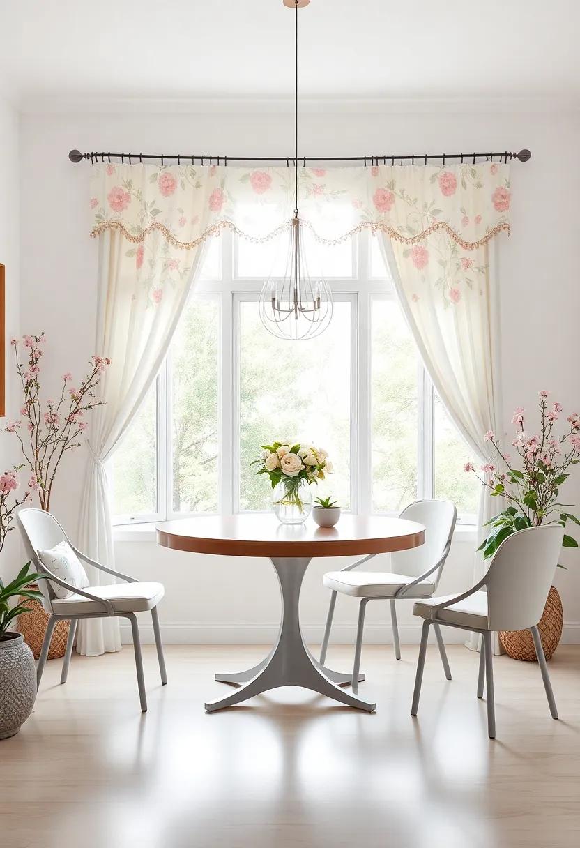 Refreshing Window Treatments That Frame Your Dining‌ room in Blooms