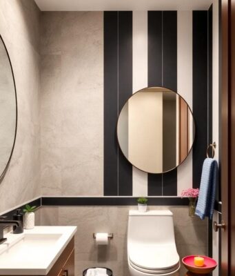 25 Creative Ways to Transform Your Powder Room with Striking Contrast Stripes 25 Creative Ways to Transform Your Powder Room with Striking Contrast Stripes
