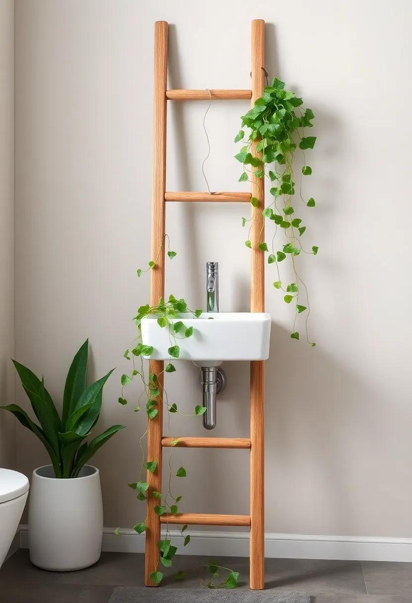 Bathroom Ladder: Lean a‌ wooden ladder against⁢ the wall and drape trailing plants like ivy or string of hearts for extra charm