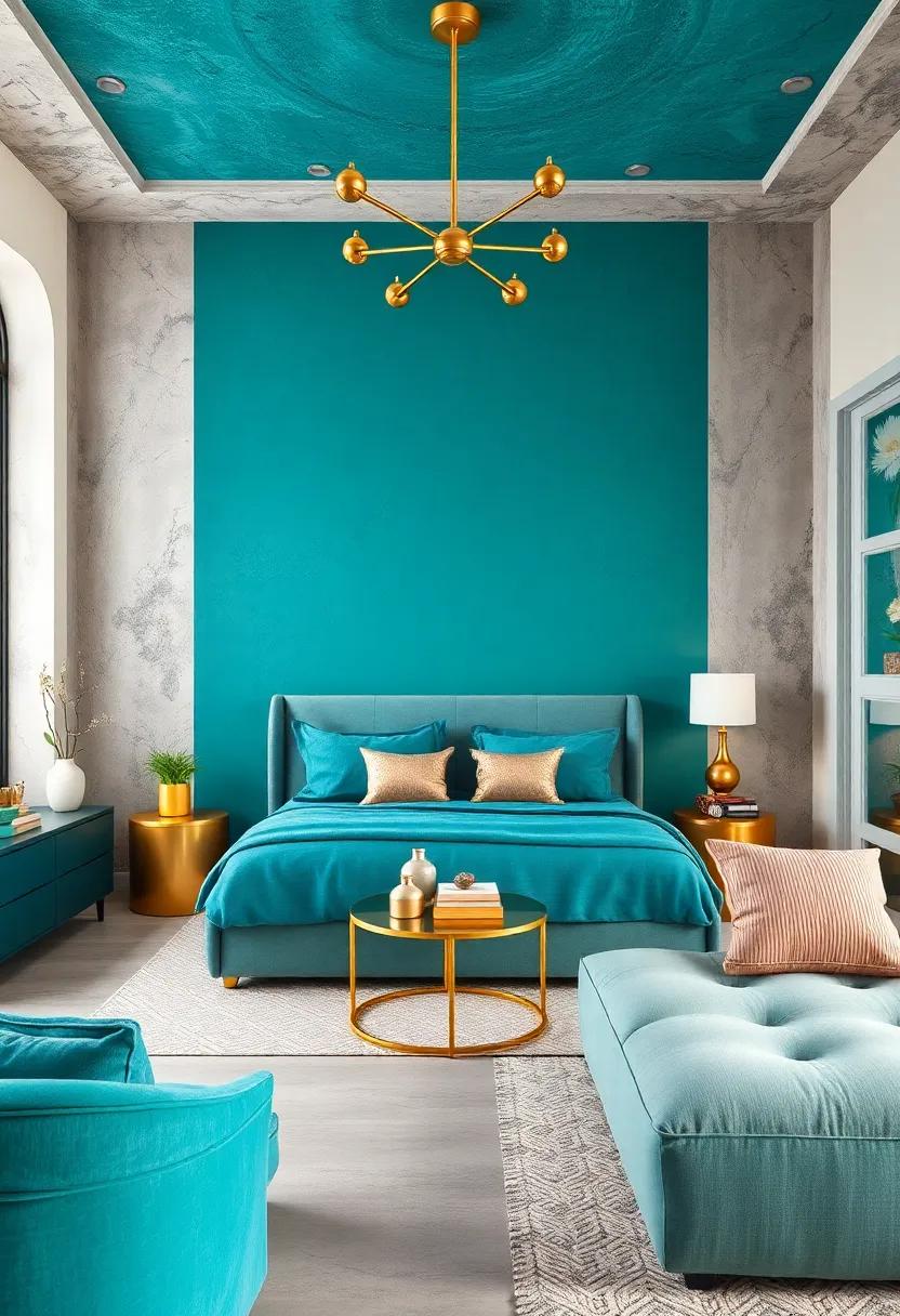 Teal and Gold: Envelop‌ your space ‌in ⁤jewel tones with a rich teal ​backdrop, ⁢enhanced by striking gold fixtures that​ exude a⁤ regal touch