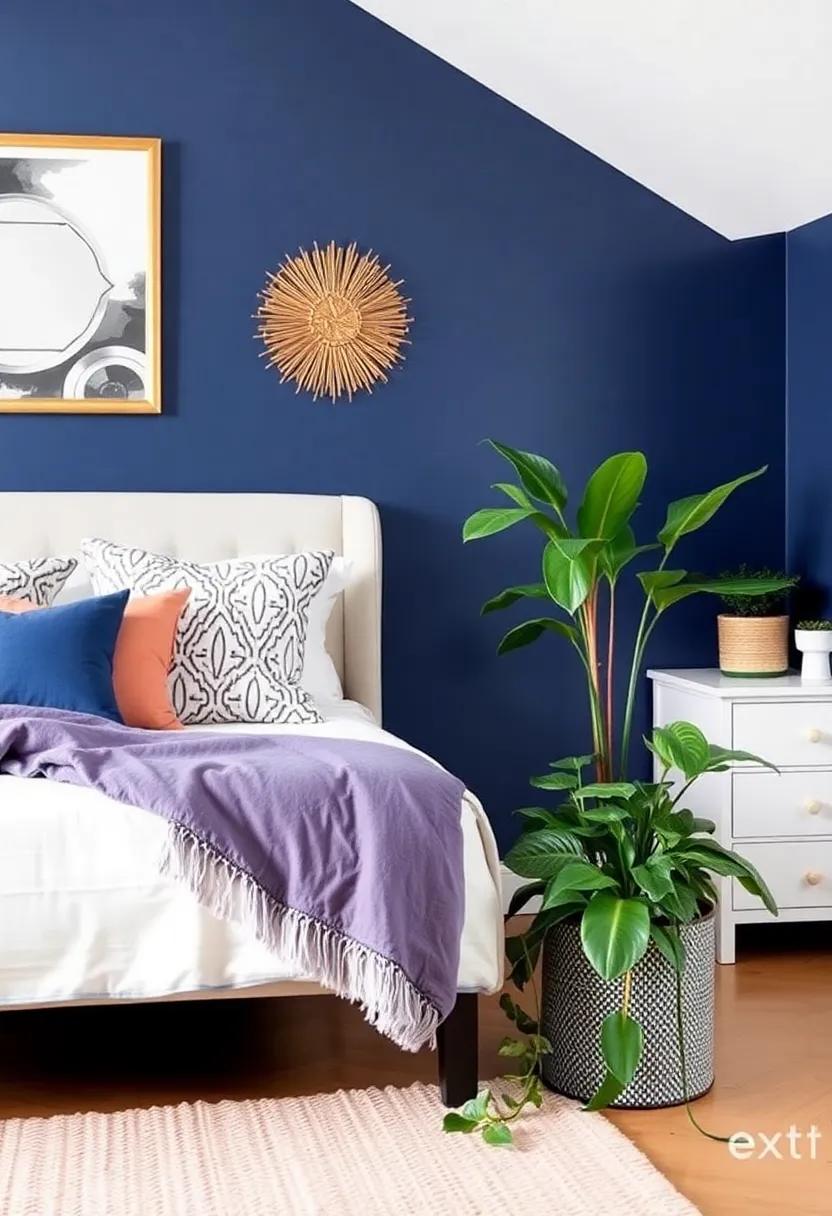 Deep ⁣Blue and⁢ Nature: Integrating Indoor Plants for a Lush Feel