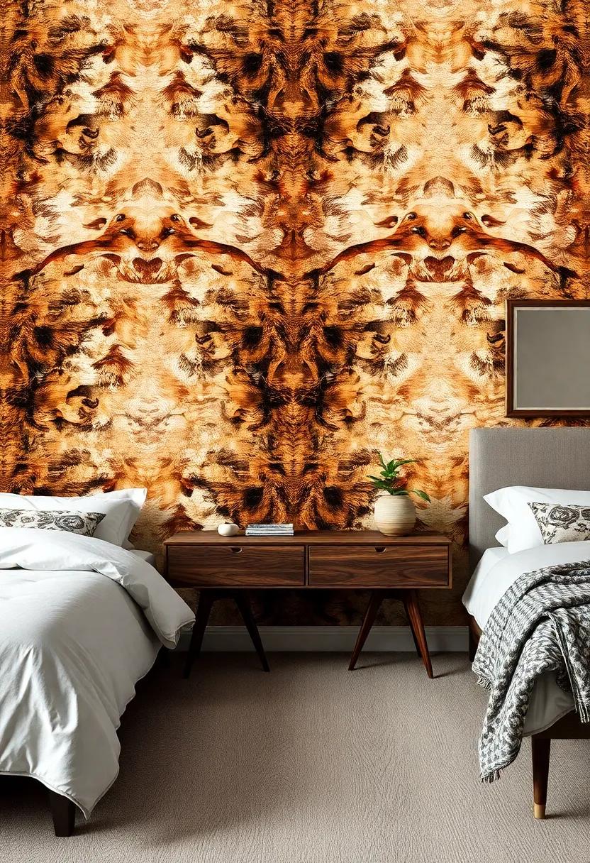 Embrace the rugged charm of​ an‍ animal-hide ⁢effect wallpaper, perfect for creating a warm and inviting retreat
