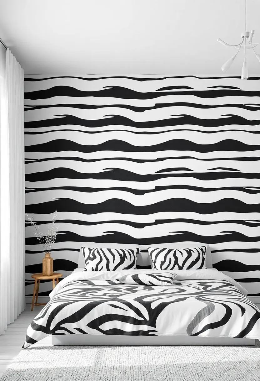 Transform your walls with an elegant zebra⁤ stripe wallpaper that combines classic black and ⁤white for a timeless look