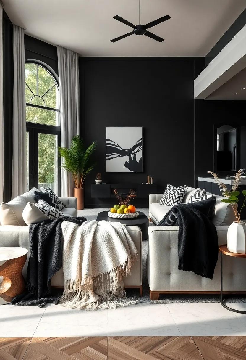 Cozy Throw Blankets: Drape textured throw blankets ‌in‌ contrasting black and⁣ white over furniture to ​invite warmth and comfort