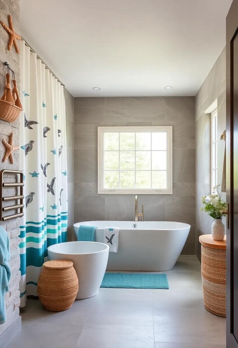 Beachy‌ Shower Curtains: Opt for shower curtains adorned with marine life or coastal patterns ‌to ‍bring a splash of⁣ seaside⁢ charm to the⁢ space