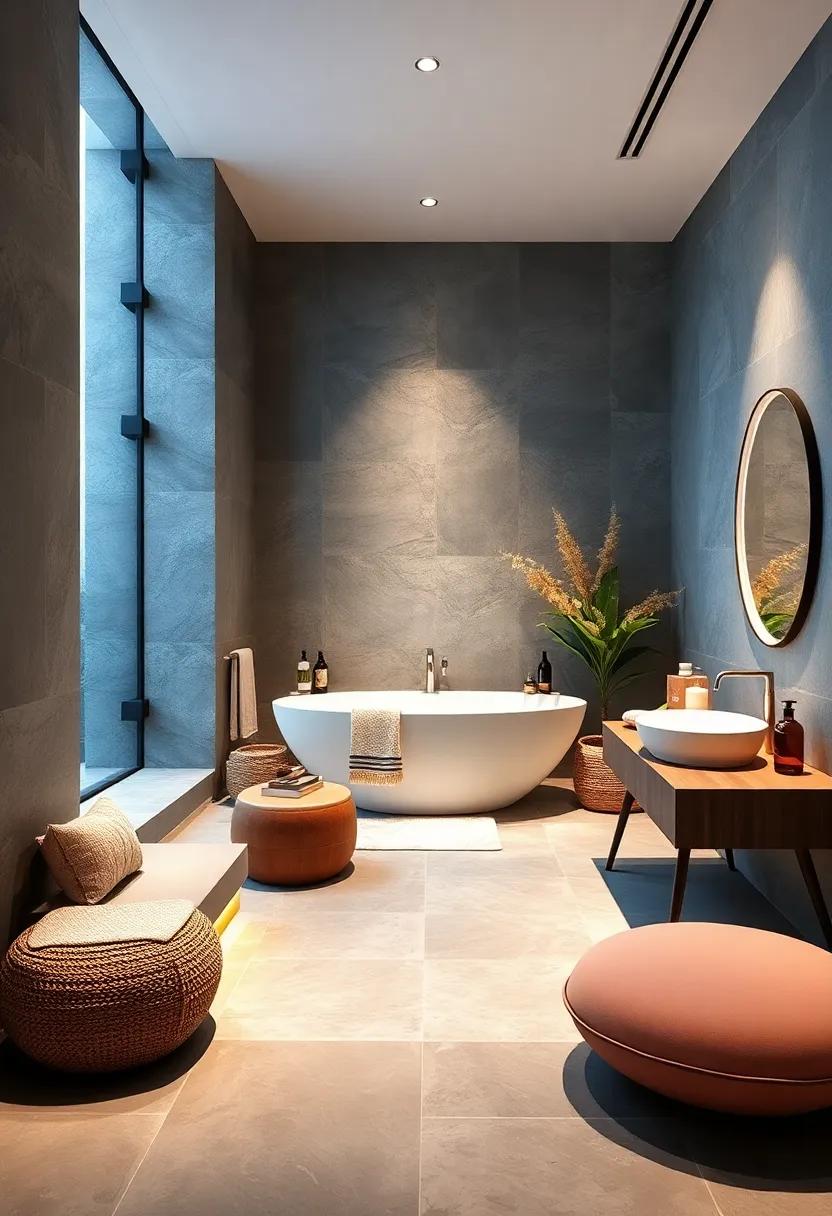Escape ​Spaces: Dedicate a‍ corner⁣ of​ your bathroom as a meditation or relaxation ⁢zone with comfortable⁤ seating and calming materials