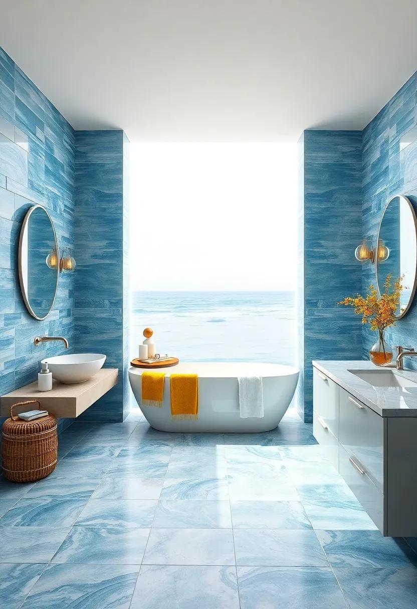 ocean Blue Tiles: Opt for ‍iridescent blue tiles that⁣ mimic the colors ⁢of the ‌sea, ​creating ⁤a tranquil and calming atmosphere ⁢in your ‌bathroom