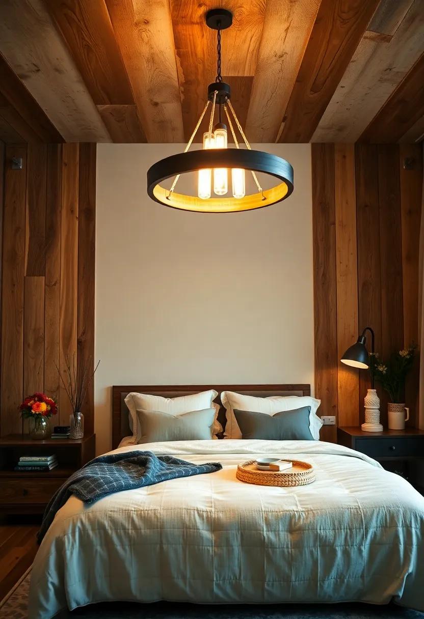 Statement Lighting: Choose a reclaimed wood chandelier or pendant light that acts as a statement piece,​ illuminating your bedroom with a warm and welcoming glow