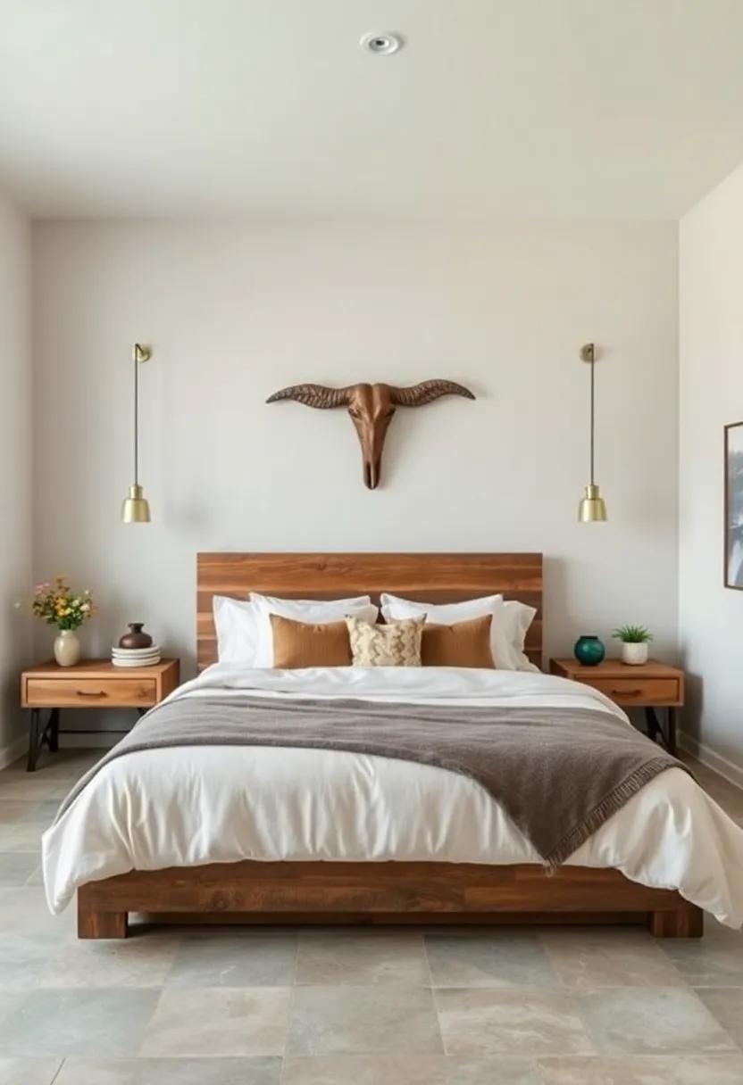 Whimsical touches: Add whimsical elements to your farmhouse bedroom with reclaimed wood sculptures or wall art that celebrate nature and ​craftsmanship