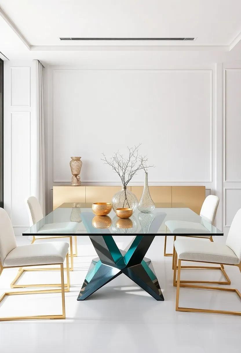 Modern ​Glam: Luxurious ​Glass Dining Tables Adorned with Metallic touches