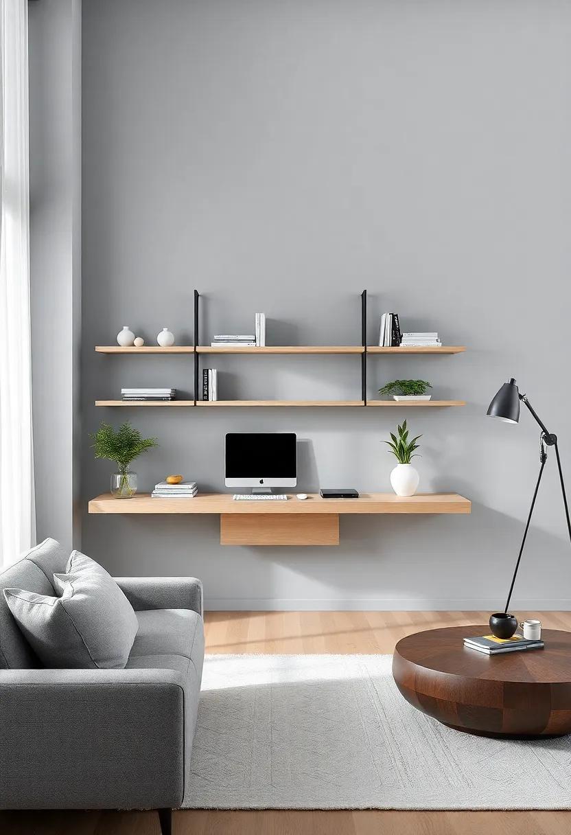 Floating Desks: Incorporate ⁣a floating desk as⁢ part of your shelf design, offering a ​sleek​ workspace without taking up valuable‌ floor space