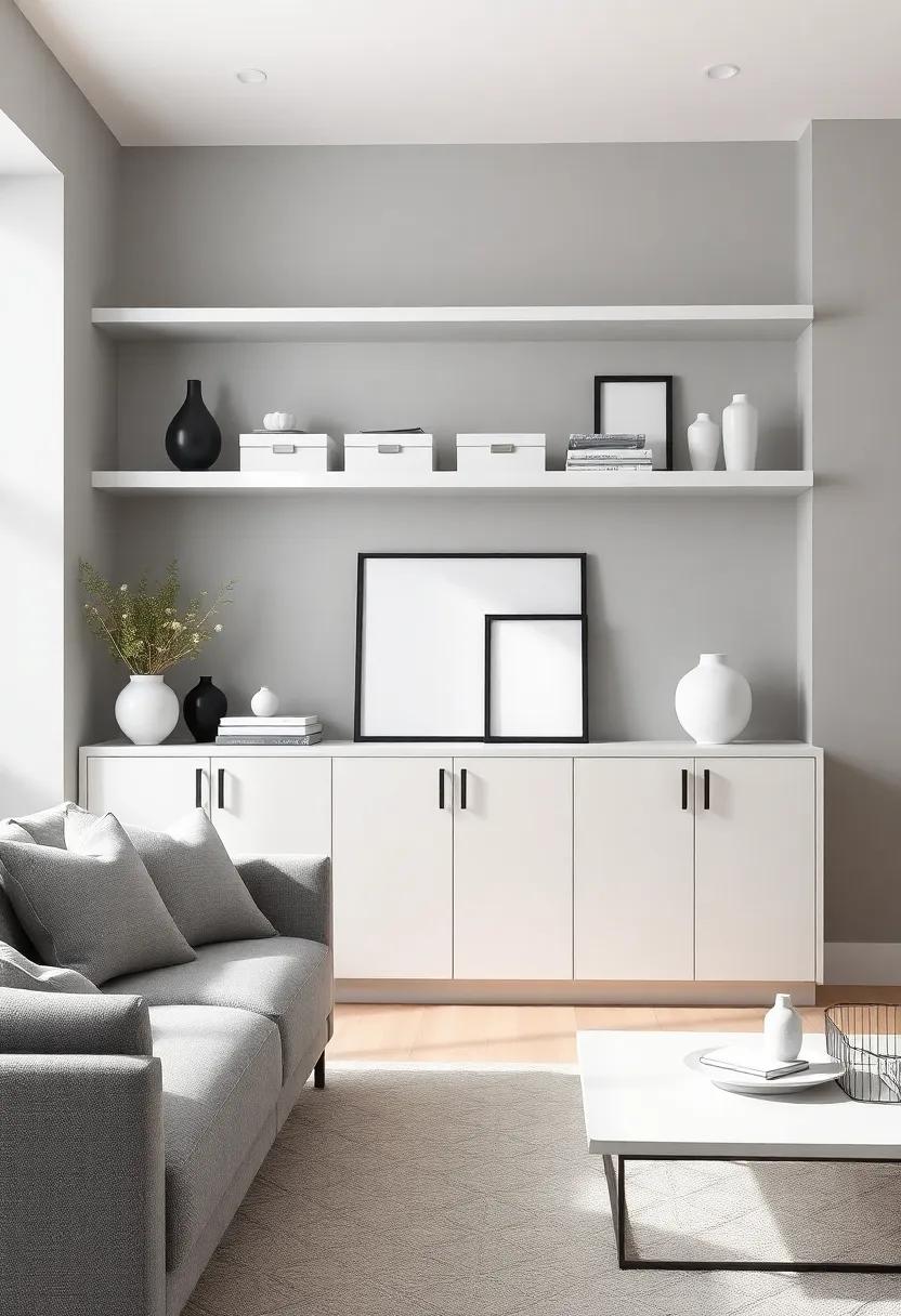 chic Display Boxes: Use minimalist display boxes on your shelves to hide clutter while still providing easy access to everyday items