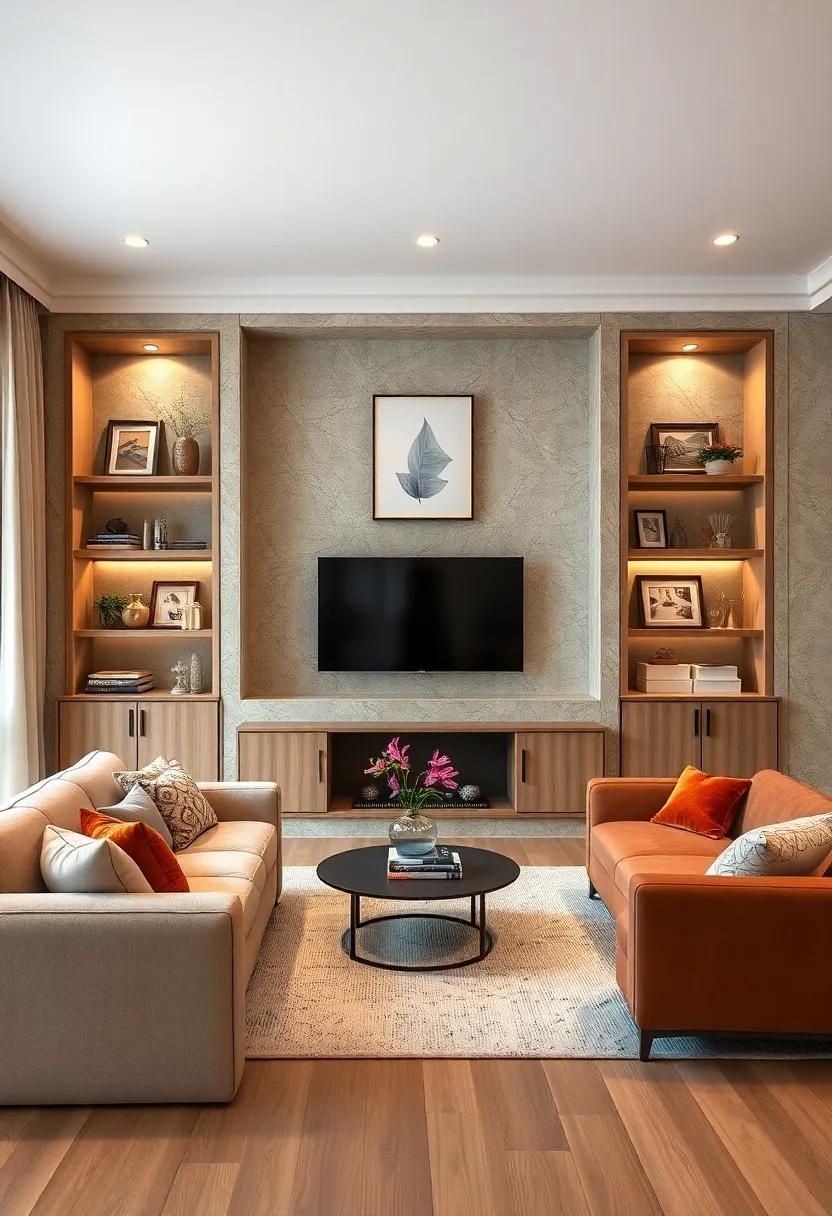 Artistic Displays: Transform your living room⁢ into a gallery with built-in​ shelves designed to showcase art ⁢pieces and memorabilia,​ adding personality and flair to your decor