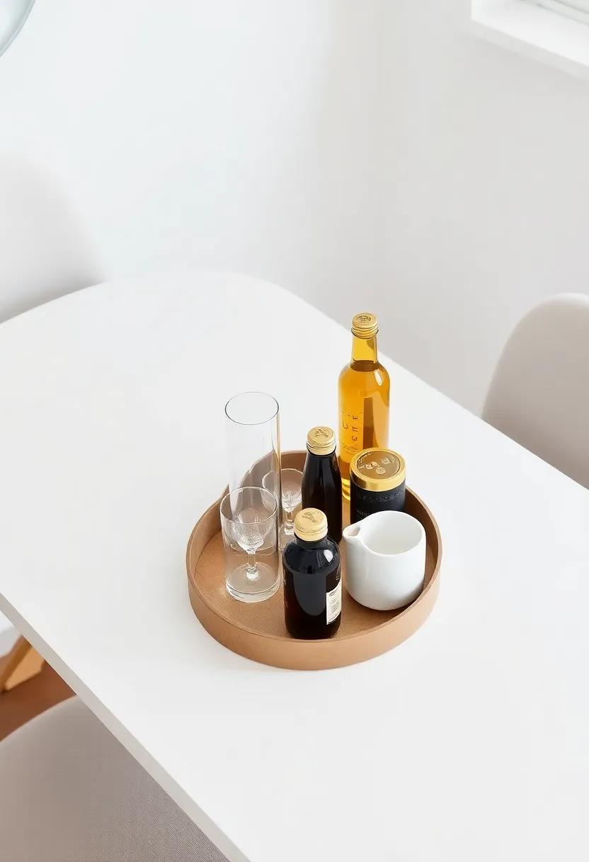 Use a decorative​ tray to organize table essentials ​like beverages or⁤ condiments for a polished look
