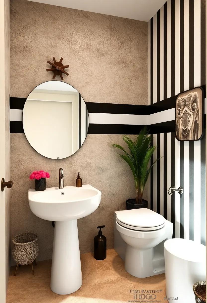 Frame your mirror with striped molding to introduce a playful contrast that complements the​ room's overall theme