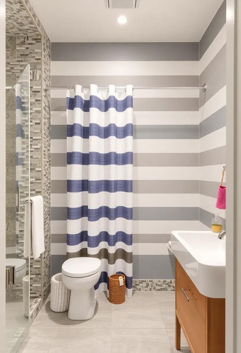 Hang ⁣a ⁤stripy shower rod curtain and pair it with colorful shower accessories for a fresh, fun maritime feel