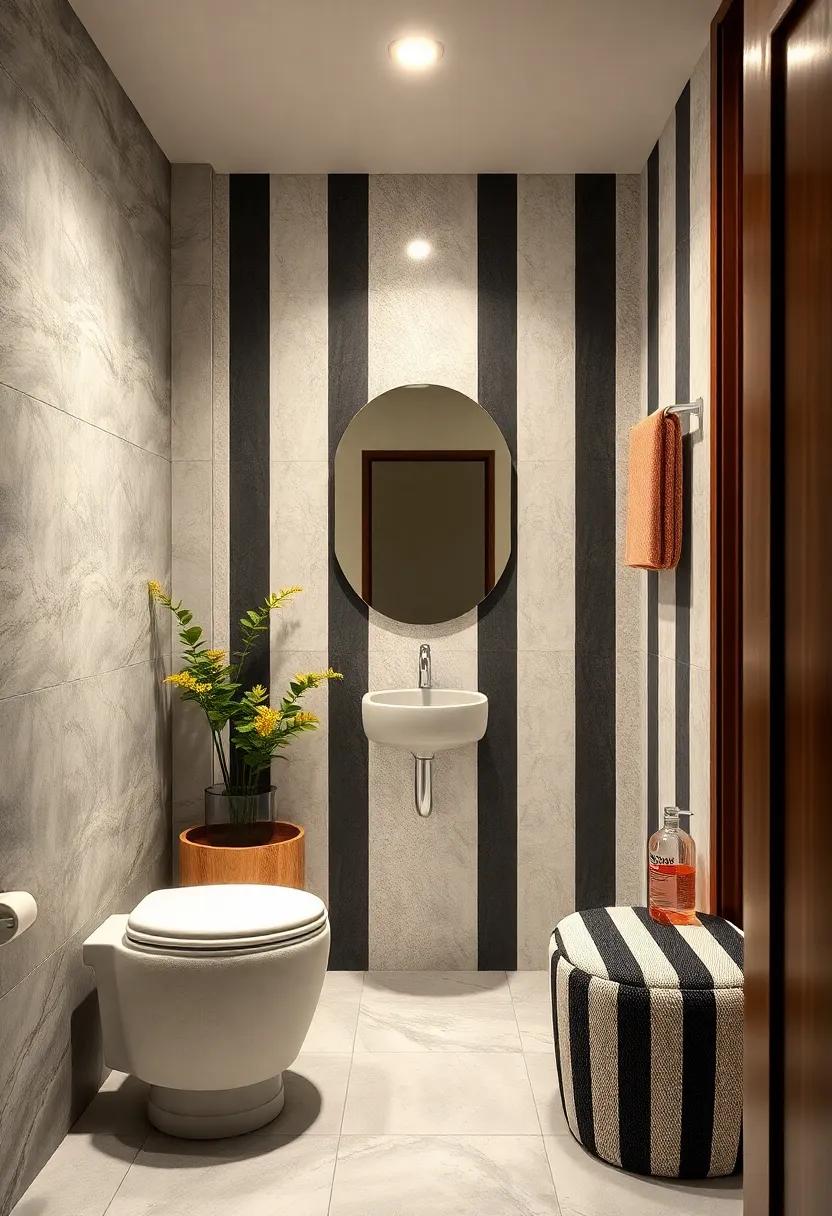 Introduce striped furniture, such as a small stool or side table, for functional style that doesn’t overwhelm the space