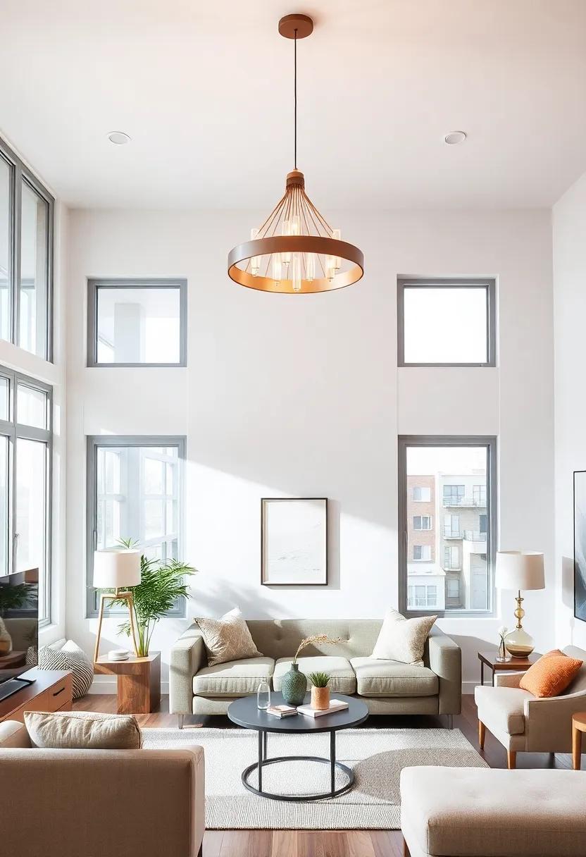 Statement light fixtures: Hang a bold chandelier or unique pendant light to draw the eye upwards, enhancing the height of the room