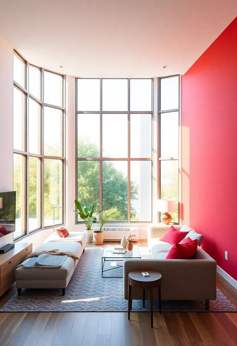 Bright ​accent walls: Paint one wall ⁣in a vibrant color to contrast with the ‌expansive windows, enhancing the room's overall ⁢dynamic