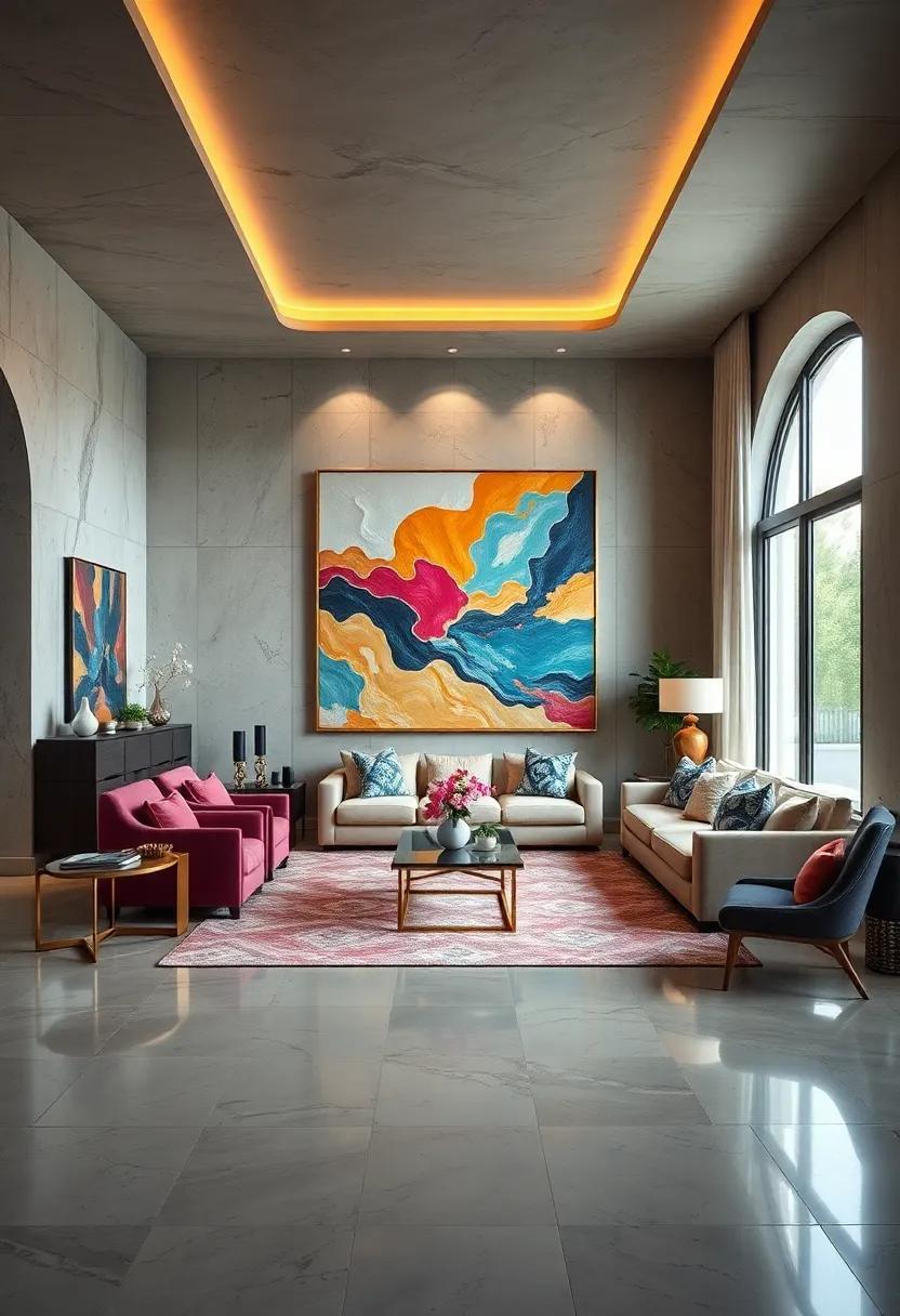 Majestic Spaces: Exploring Opulent Living Rooms with Oversized Artistry