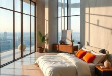 Elevated Elegance: Inside a High-End Penthouse Bedroom with Panoramic Glass Views