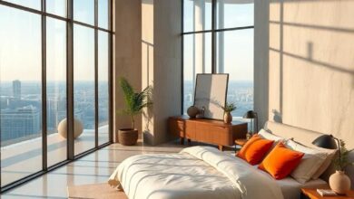 Elevated Elegance: Inside a High-End Penthouse Bedroom with Panoramic Glass Views