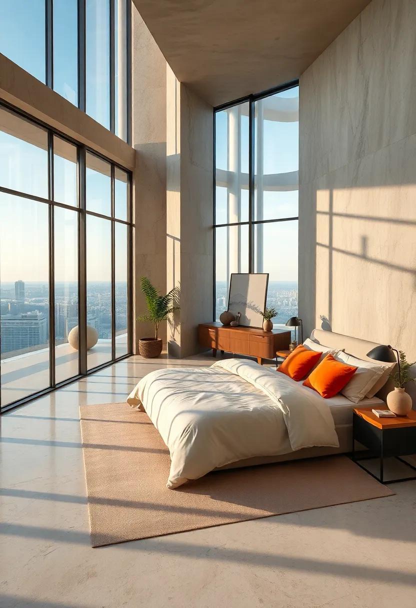 Elevated Elegance: Inside a High-End Penthouse Bedroom with Panoramic Glass Views