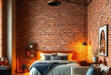Cozy Charm: Exposed Brick Loft Bedroom Bathed in Warm Industrial Glow