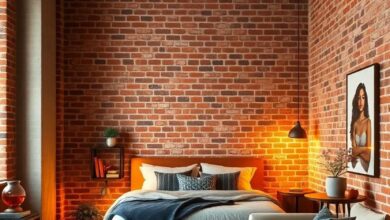 Cozy Charm: Exposed Brick Loft Bedroom Bathed in Warm Industrial Glow