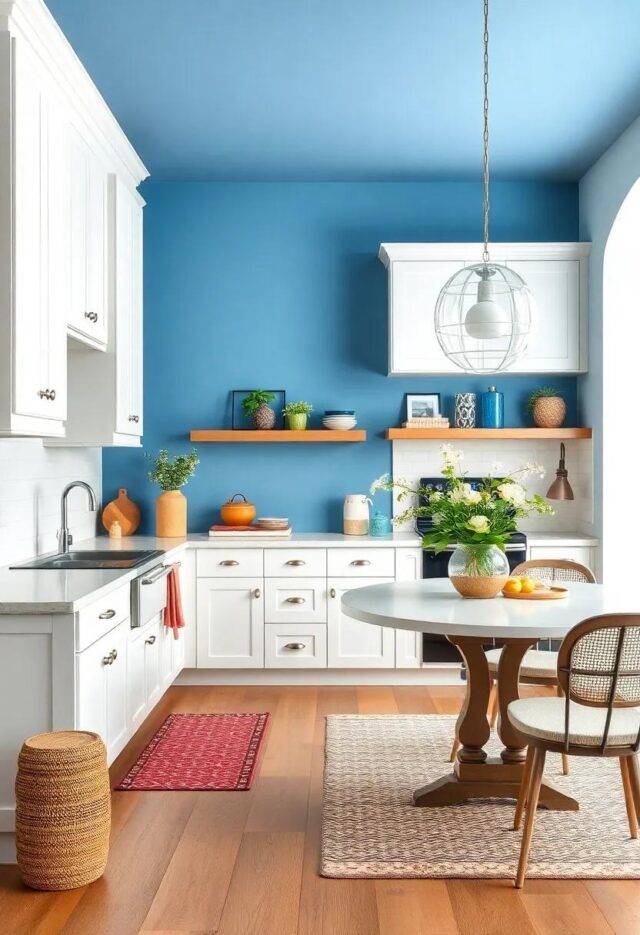 25 Inspiring Ideas for Pairing White Kitchen Cabinets with Tranquil Blue Walls