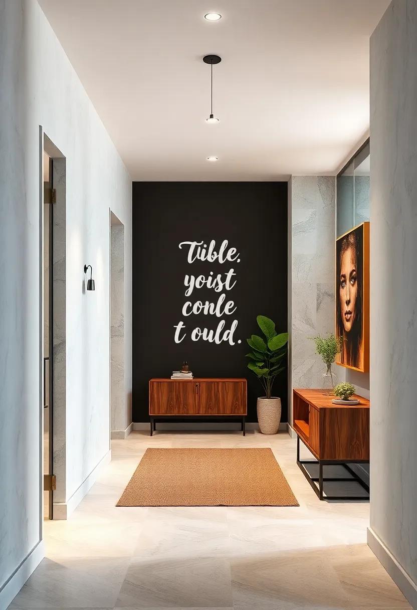 Bold Typography Graphics Creating Dynamic Focal Points On Slim Entryway Walls With Inspirational Quotes