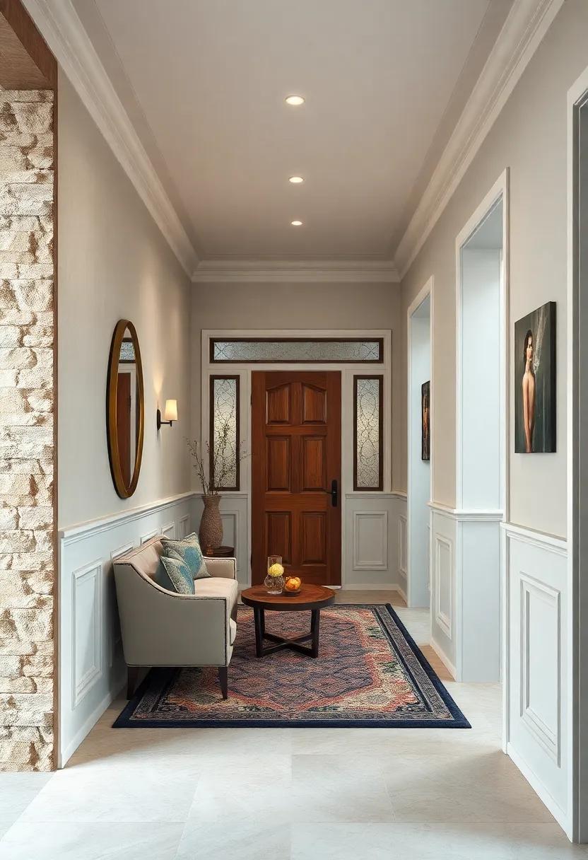 Classic Wainscoting Paired With Contrasting Wall Paint For An Elegant Yet Spacious Entry Foyer Design
