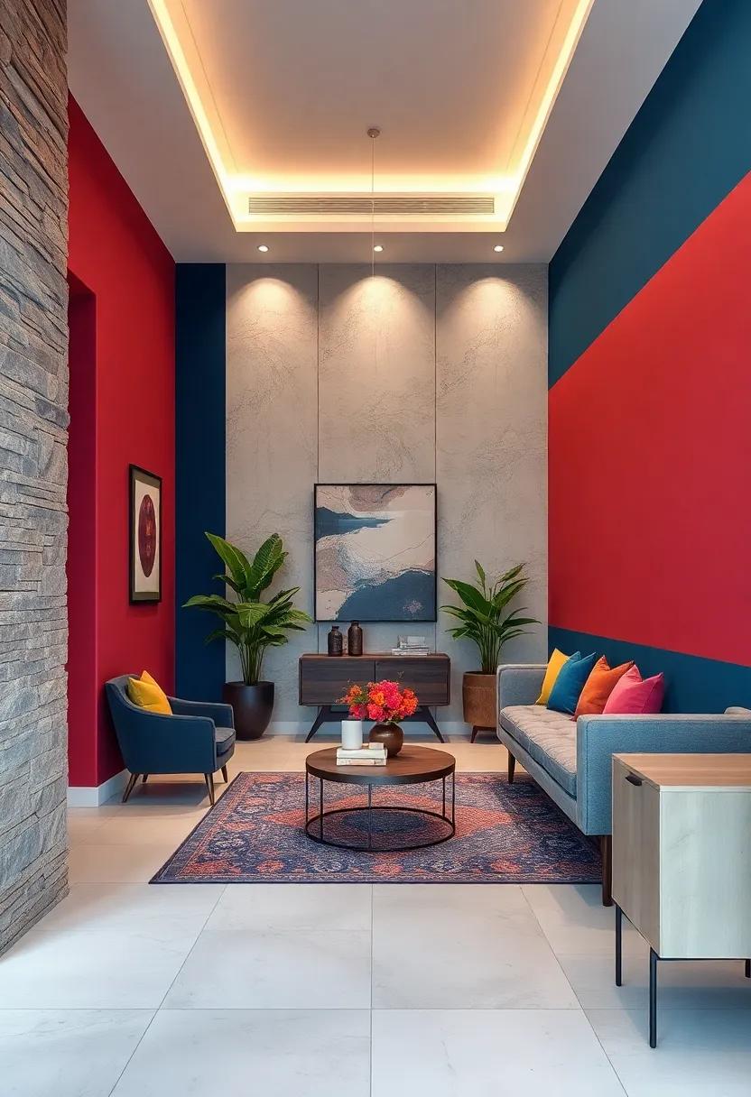 Color-Blocked Walls Segmenting Space Creatively In Narrow Entryways While Adding Visual Intrigue