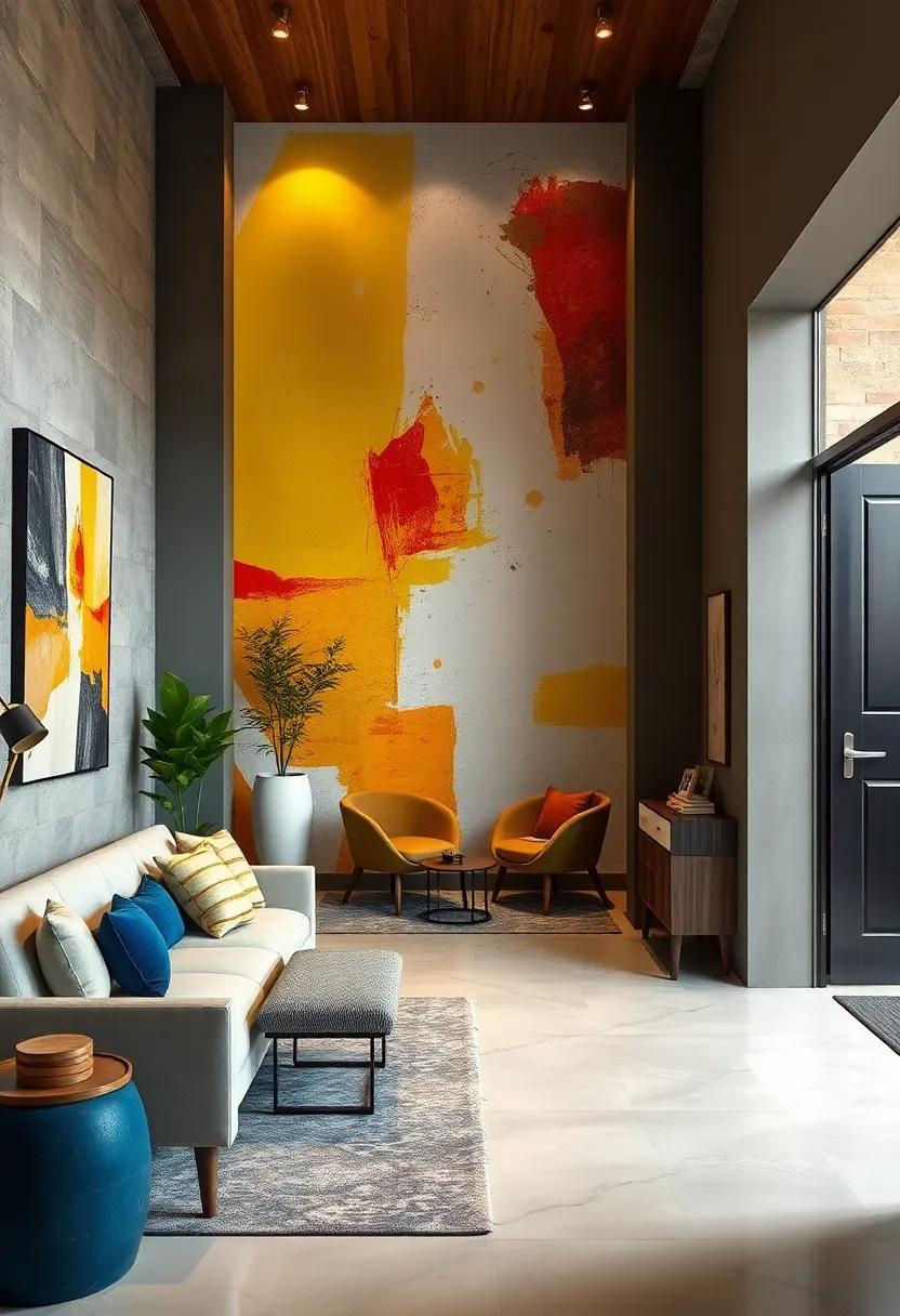 Contemporary Abstract Art Murals Turning Slim Entryways Into Bold Statements With Splashes Of Vibrant Colors