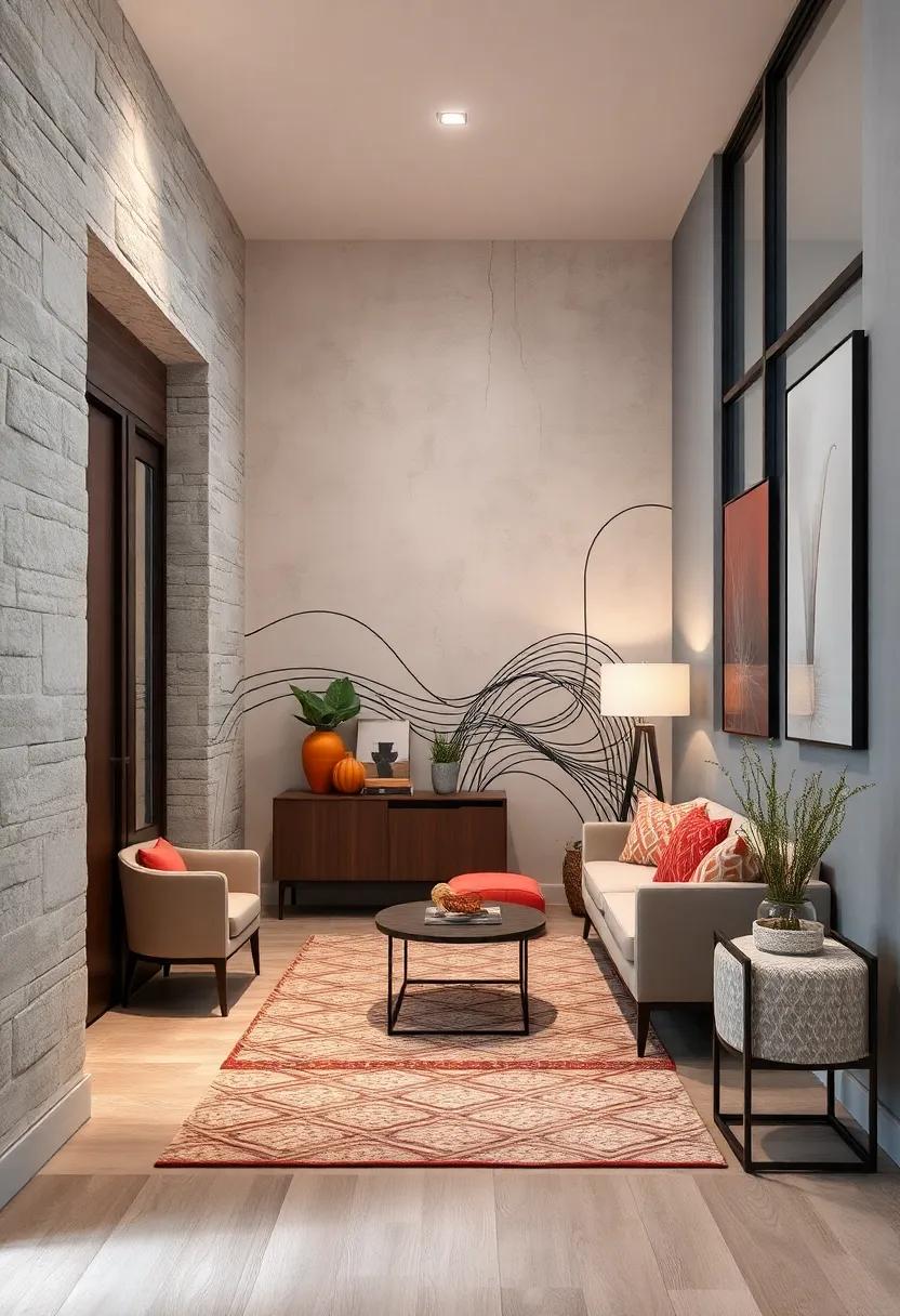 Minimalist Line Art Murals Delivering Clean, Modern Visual Interest Without Overcrowding Narrow Spaces