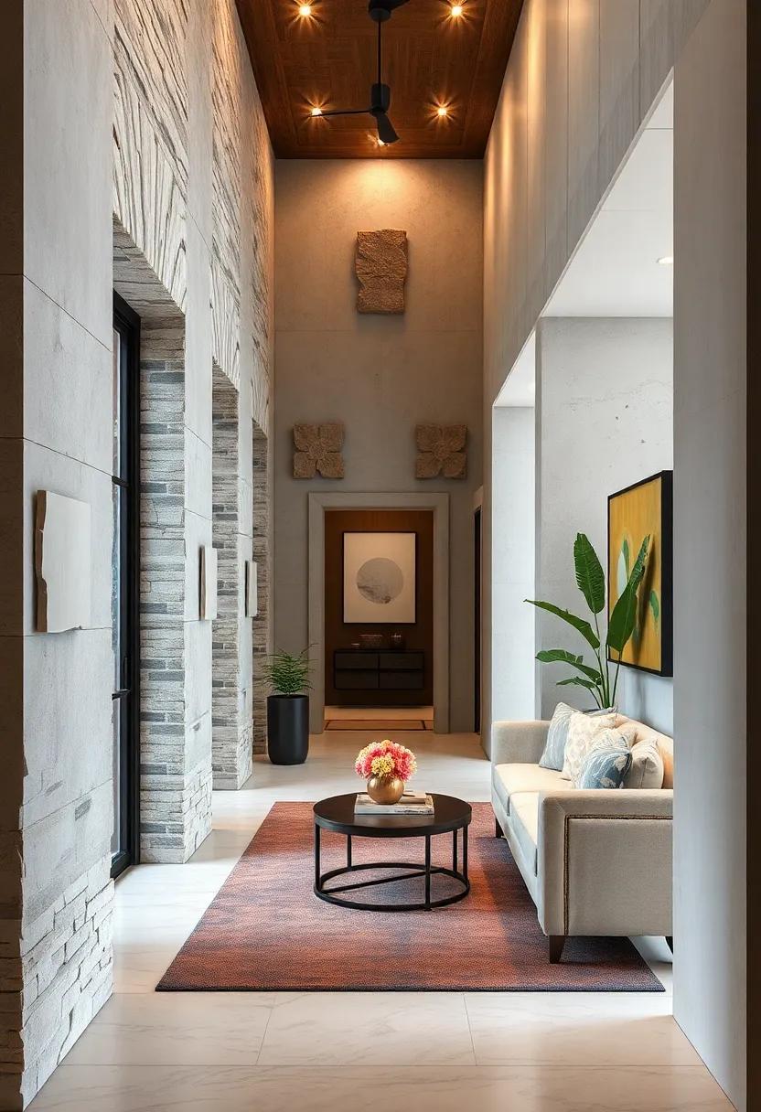 Sculptural Wall Features Combined With Paint For Unique Texture Contrasts In Tight Corridors