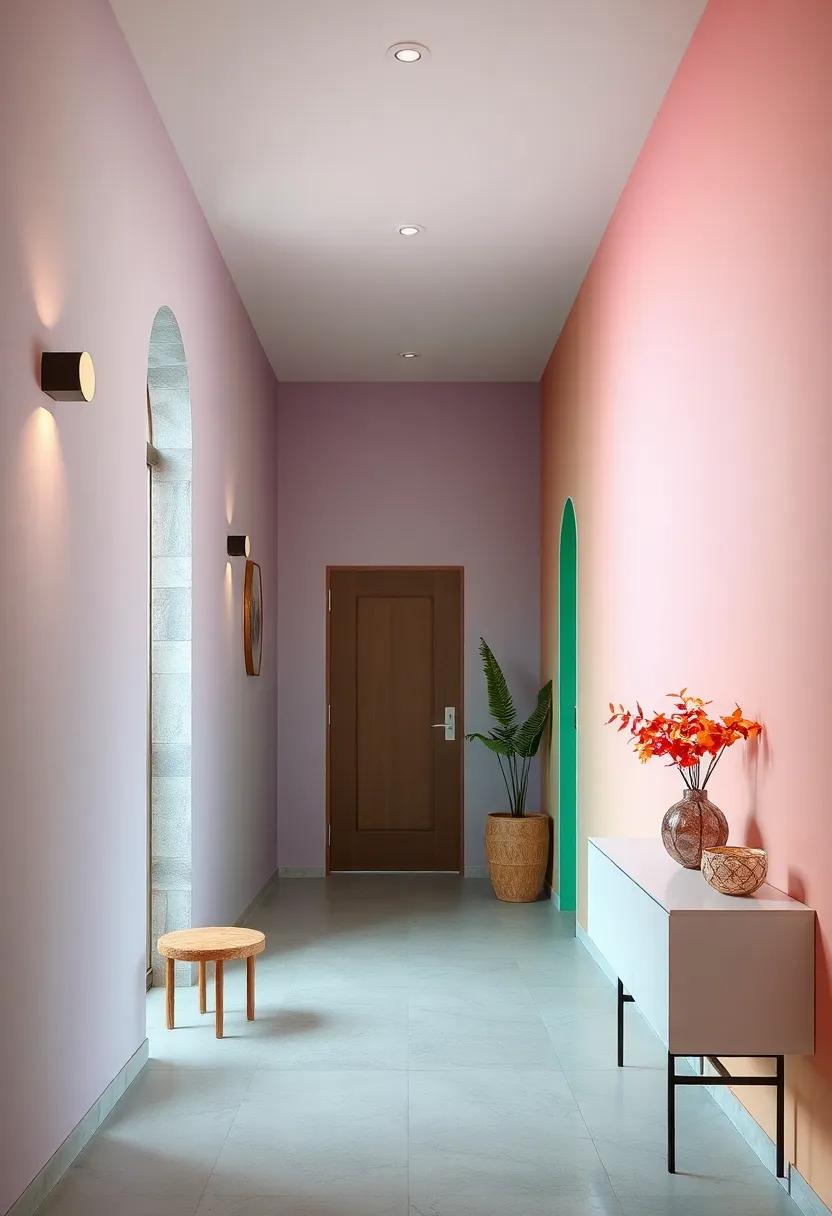 Soft Pastel Ombre Walls In Slim Entryways Enhancing Light Flow And Adding A Subtle Artistic Touch
