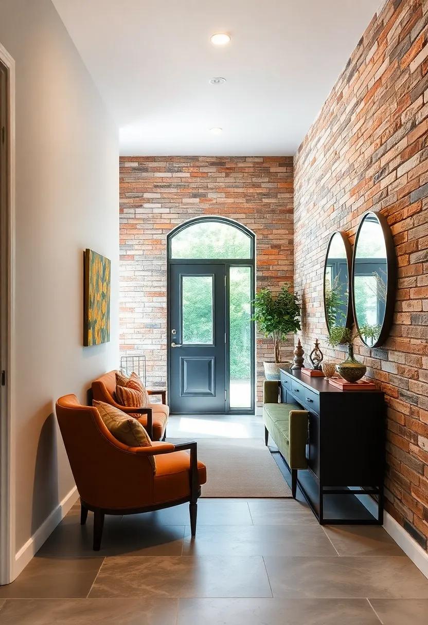 Textured Faux Brick Accent Walls Making Narrow Entryways Feel Warm And Inviting With Rustic Charm