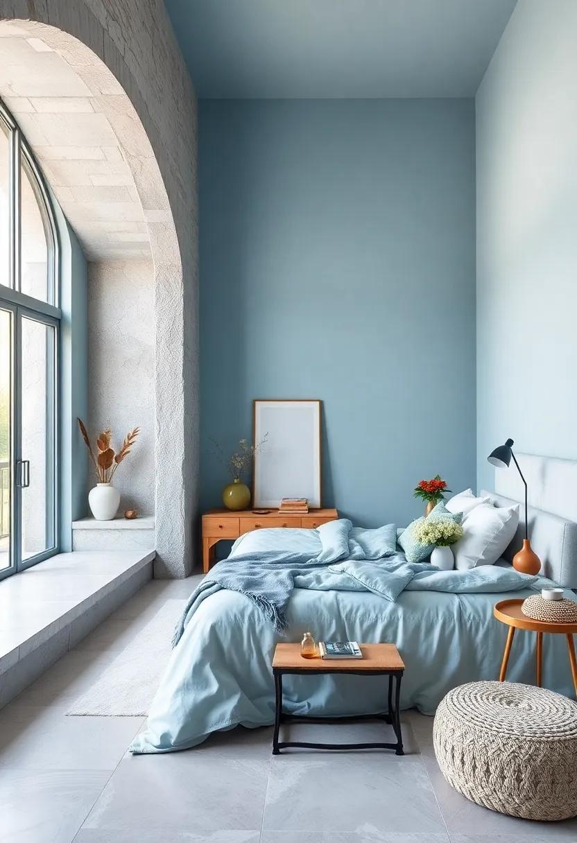Powder Blue - A delicate and airy shade,powder blue brings a lightness to‌ the​ space,encouraging tranquility