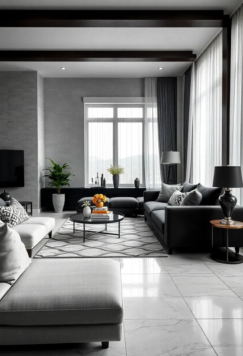 Timeless Elegance of Black and White Patterns Creating a Sophisticated Living Room Ambiance