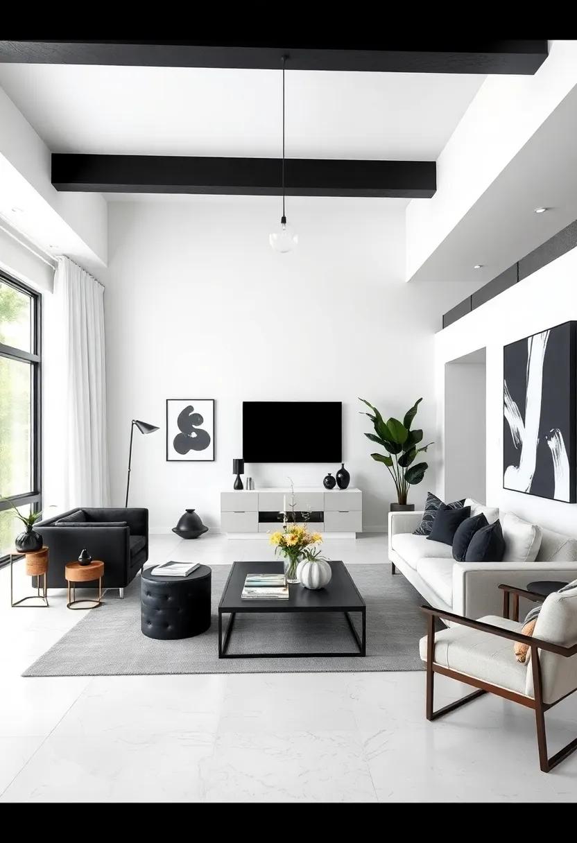 Balancing Bold Black Accents With Crisp White Walls for a Fresh and Clean Look