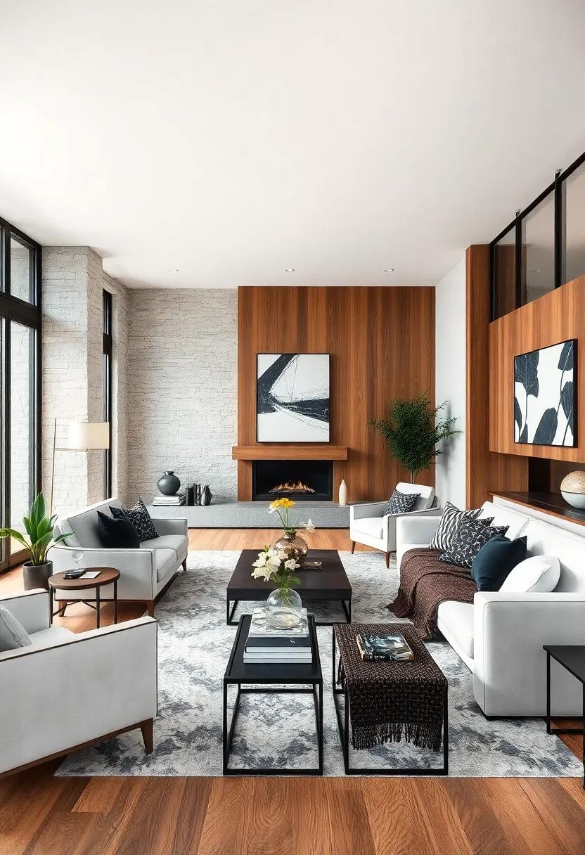 Warm Wood Tones Offset With Black and White Furnishings for a Cozy, Inviting Feel
