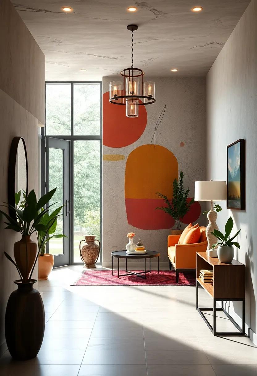 Artistic Wall Murals and Geometric Patterns Bringing Bold Colors to the Forefront of Your Entry Decor
