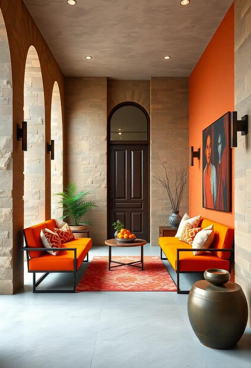 Bold-Colored Benches and Seating Areas Offering a Functional Yet Impactful Accent Inside the Entry