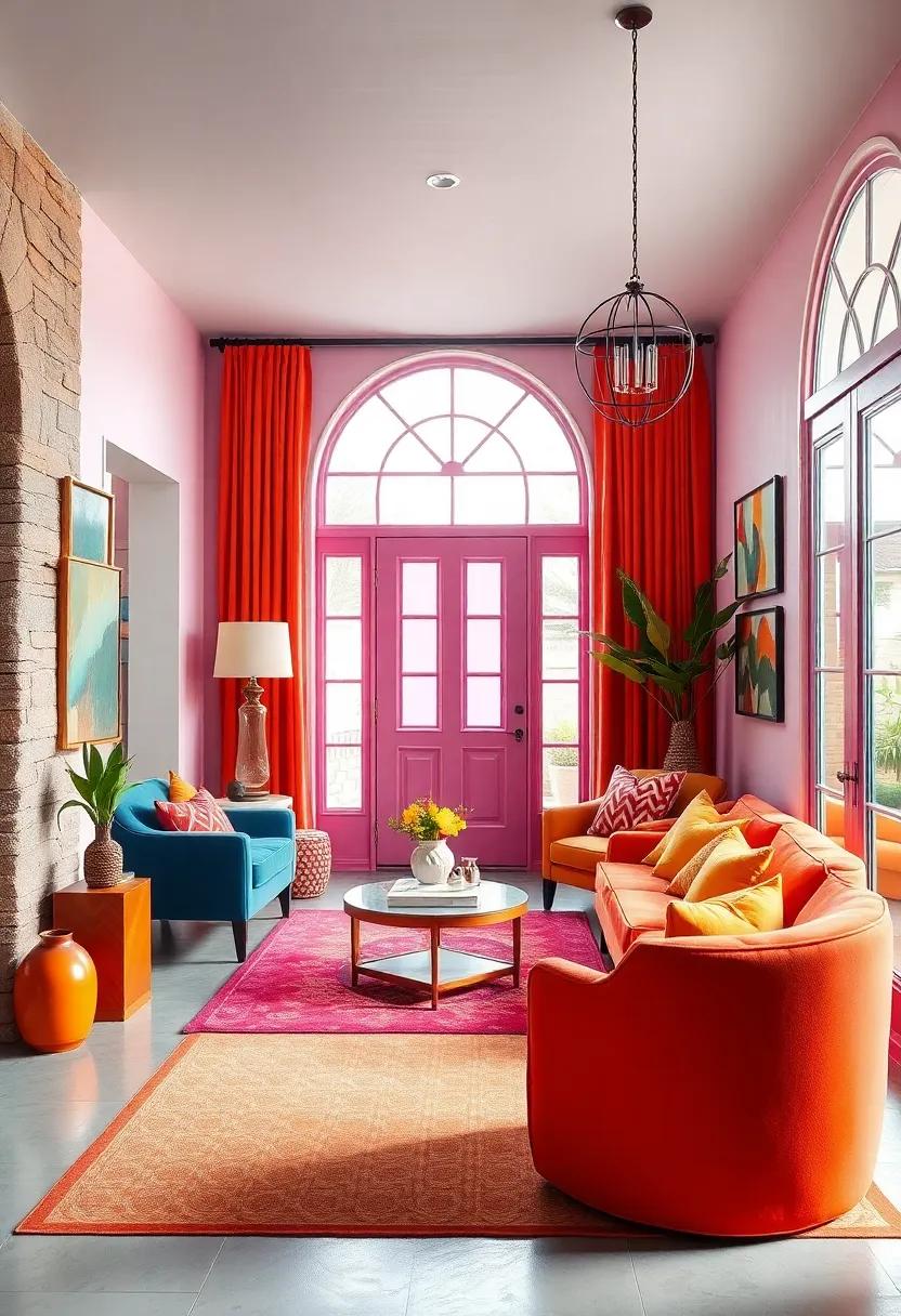 Eclectic Mix of Vintage and Modern Furniture Boldly Colored for a Personalized Entryway Statement